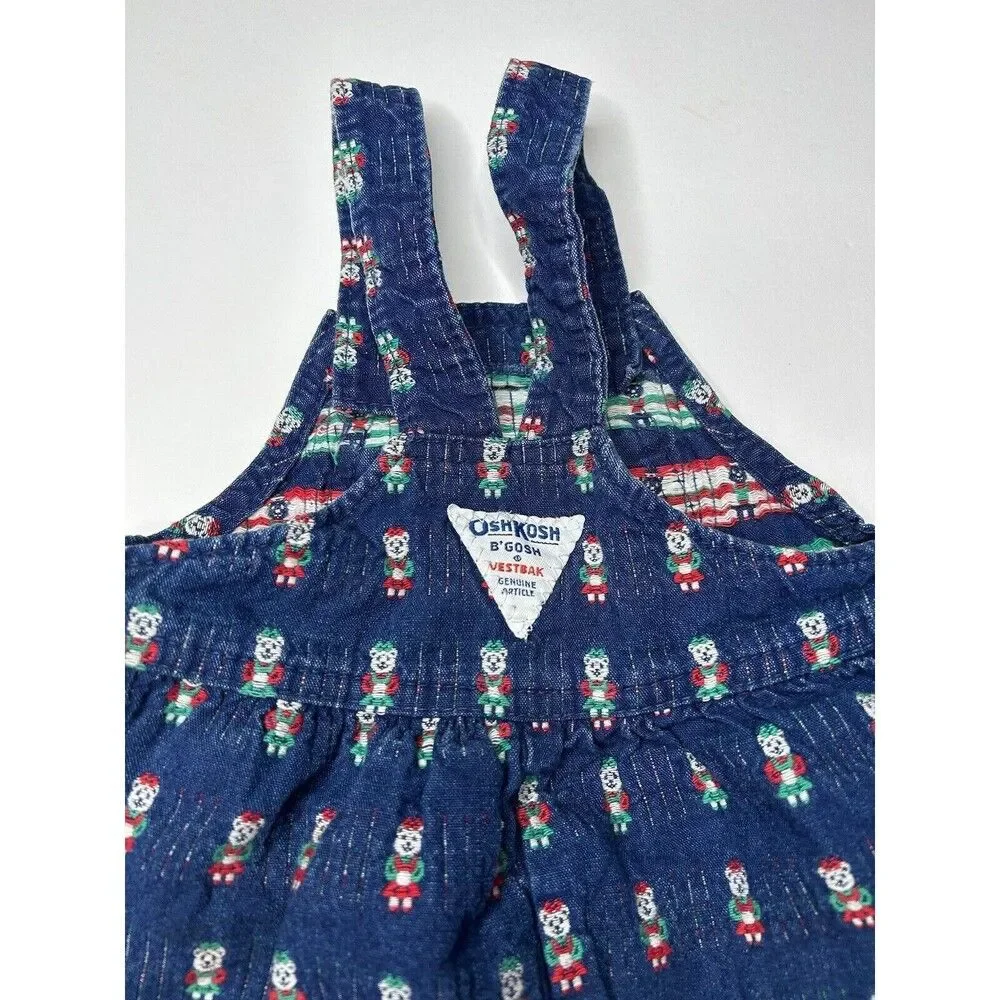 Vintage OshKosh B’Gosh Overall Dress Denim Bear Vestback Made In USA 100% cotton